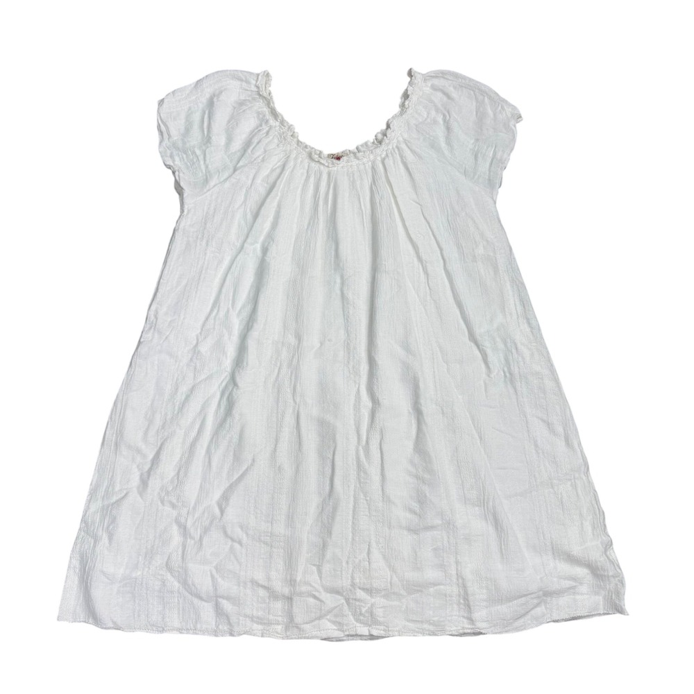 Faherty Cotton Blend Ruffle Neck Mini Dress Women Size S White Organic Peasant